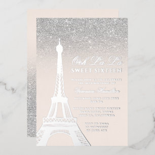 Eiffel tower chic silver glitter pink Sweet 16