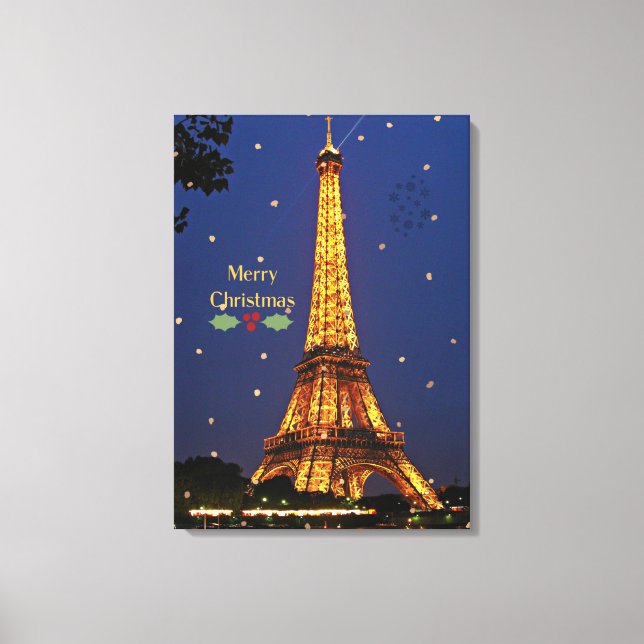 Eiffel Tower Christmas, festive holiday photograph Canvas Print (Front)