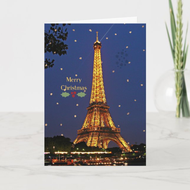 Eiffel Tower Christmas, festive holiday photograph Card (Front)