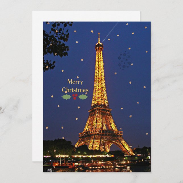 Eiffel Tower Christmas Holiday Card (Front/Back)