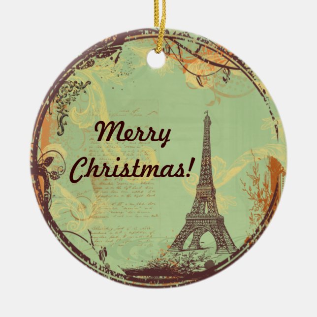Eiffel Tower Christmas Ornament in Green (Front)