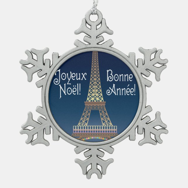 Eiffel Tower Christmas Pewter Ornament (Front)