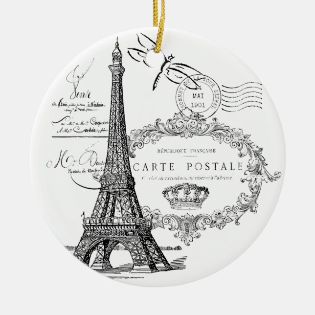Eiffel tower collage ceramic tree decoration (Front)