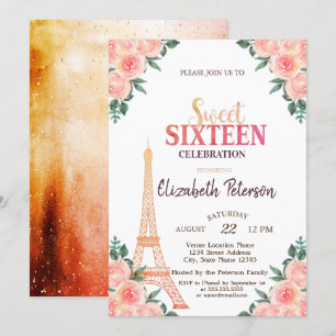 Eiffel Tower Confetti    ++++9-Flowers Sweet 16 Invitation