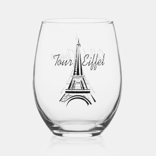 Eiffel Tower Design Stemless Wine Glass