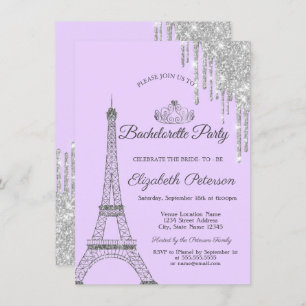Eiffel Tower,Drips,Purple Bachelorette Party  Invitation
