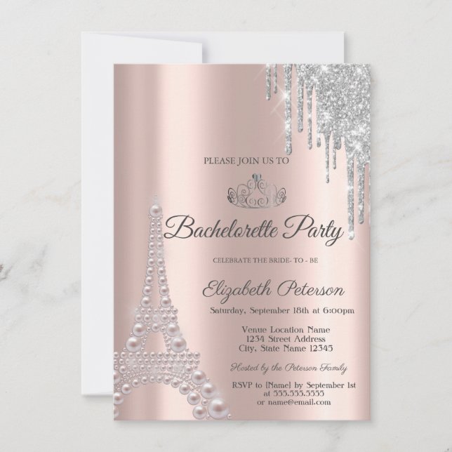 Eiffel Tower,Drips Rose Gold Bachelorette Party  Invitation (Front)