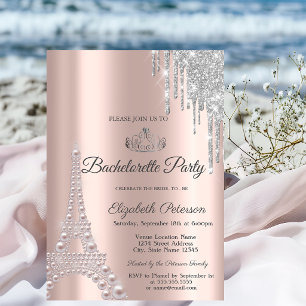 Eiffel Tower,Drips Rose Gold Bachelorette Party  Invitation