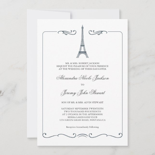 Eiffel Tower Elegant Wedding Invitation (Front)