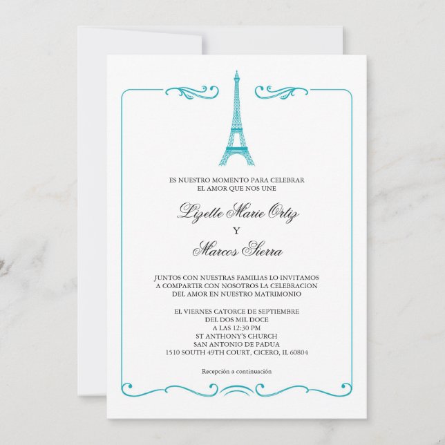 Eiffel Tower Elegant Wedding Invitation (Front)