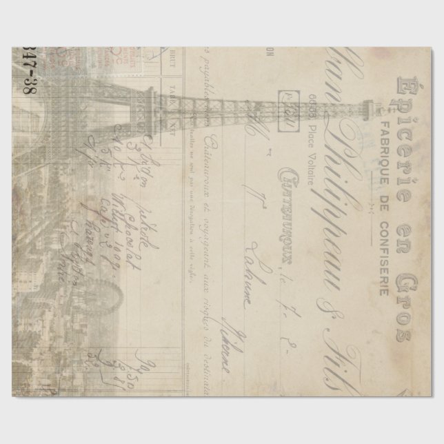 Eiffel Tower Ephemera 60lb Decoupage Paper (Flat)