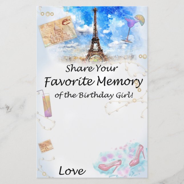 Eiffel tower Favourite Memory of the Birthday Girl (Front)