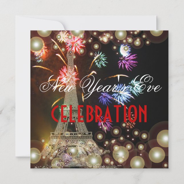 Eiffel Tower, fireworks champagne bubbles Invitation (Front)