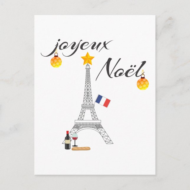 Eiffel Tower Flag of France Joyeux Noel Holiday Postcard (Front)