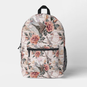 Eiffel Tower, Flowers and hand written letters Printed Backpack