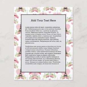 Eiffel Tower Flowers Pink Hearts Paris French Flyer