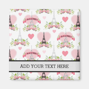 Eiffel Tower Flowers Pink Hearts Paris French Magnet