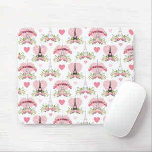 Eiffel Tower Flowers Pink Hearts Paris French Mouse Mat