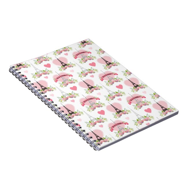 Eiffel Tower Flowers Pink Hearts Paris French Notebook (Right Side)