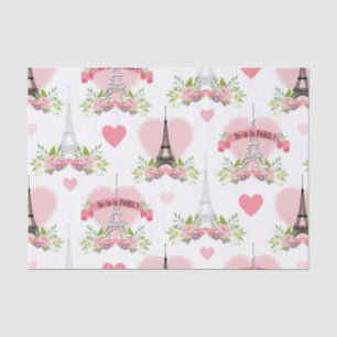 Eiffel Tower Flowers Pink Hearts Paris French Tissue Paper