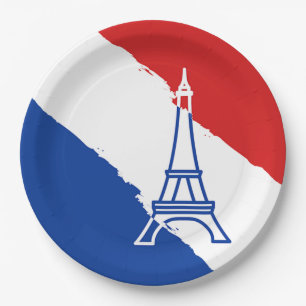 Eiffel Tower French Flag Colours Paper Plate
