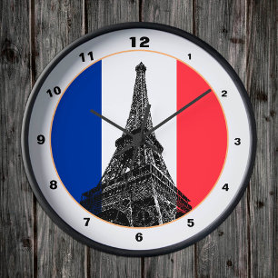 Eiffel Tower, French Flag & France / decor Paris Round Clock
