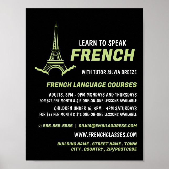 Eiffel Tower, French Language Course Advertising Poster (Front)