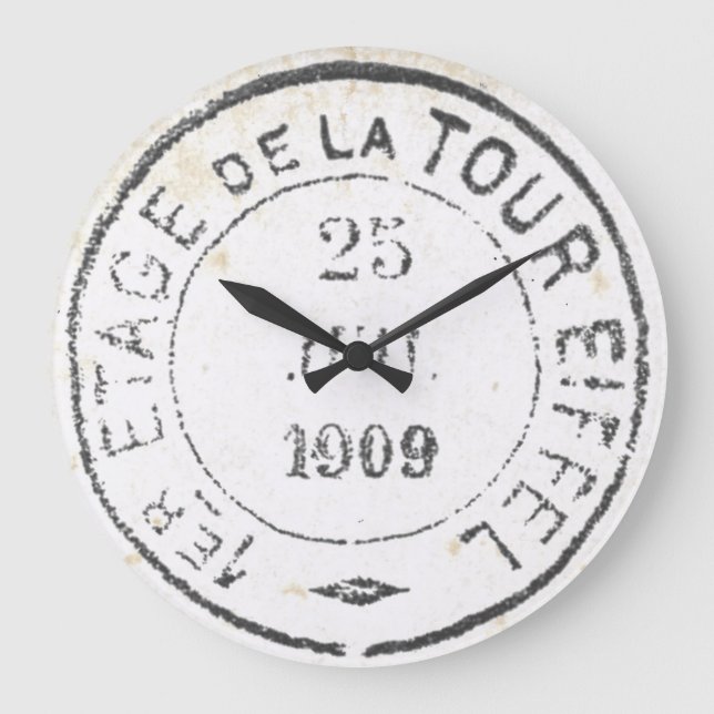 Eiffel Tower French Postmark Vintage  Large Clock (Front)