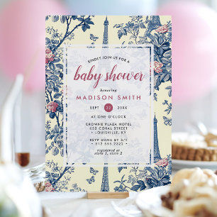 Eiffel Tower French Toile De Jouy Baby Shower Invitation