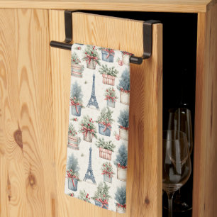 Eiffel Tower, French Topiaries Paris Christmas Tea Towel