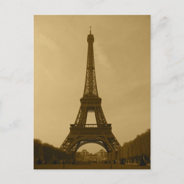 Eiffel Tower front view sepia Postcard (Front)