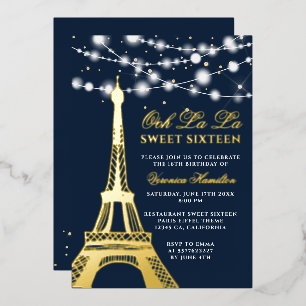 Eiffel tower gold glitter lights blue Sweet 16
