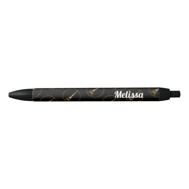 Eiffel Tower gold glitter sparkles Personalise Black Ink Pen (Front)