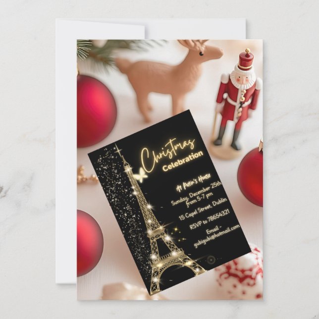 Eiffel Tower Gold Theme - Christmas Invitation  (Front)