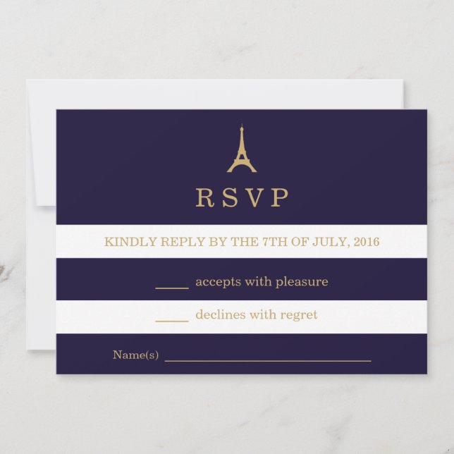 Eiffel Tower gold with stripes RSVP Card (Front)
