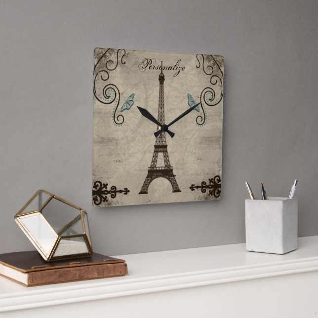 Eiffel Tower Grunge Wall Clock (Office)