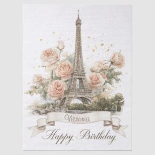 Eiffel Tower "Happy Birthday" with Custom Name Tissue Paper