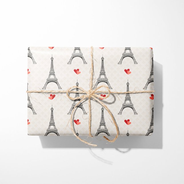 Eiffel Tower & Hearts Wrapping Paper (Creator Uploaded)