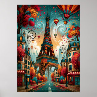Eiffel Tower Hot Air Balloon Dreamscape Poster