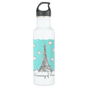 Eiffel Tower Illustration custom name water bottle