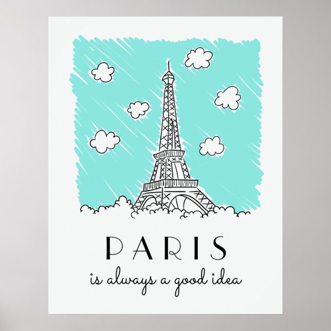 Eiffel Tower Illustration custom text poster (Front)