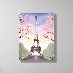Eiffel Tower in Bloom   Paris France Watercolor Canvas Print