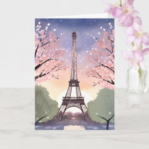 Eiffel Tower in Bloom Paris France Watercolor Card