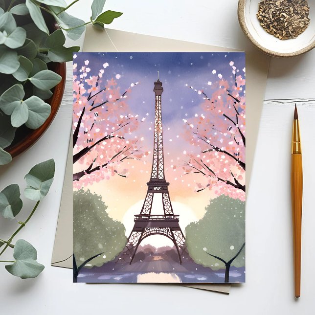 Eiffel Tower in Bloom | Paris France Watercolor Postcard (Creator Uploaded)