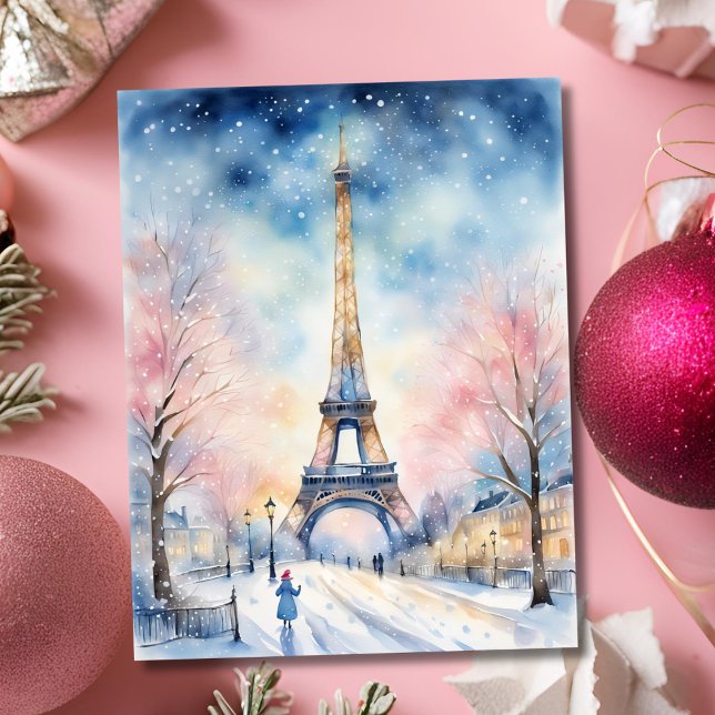 Eiffel Tower In Christmas ai Watercolor Card (Creator Uploaded)