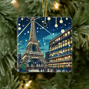 Eiffel Tower in Paris, France at Christmas Time Ceramic Ornament