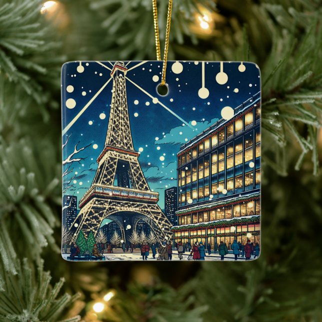 Eiffel Tower in Paris, France at Christmas Time Ceramic Ornament (Tree)