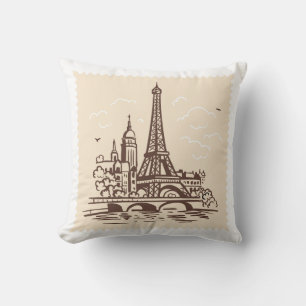 Eiffel Tower in Paris on a Postage Stamp Landmark Cushion