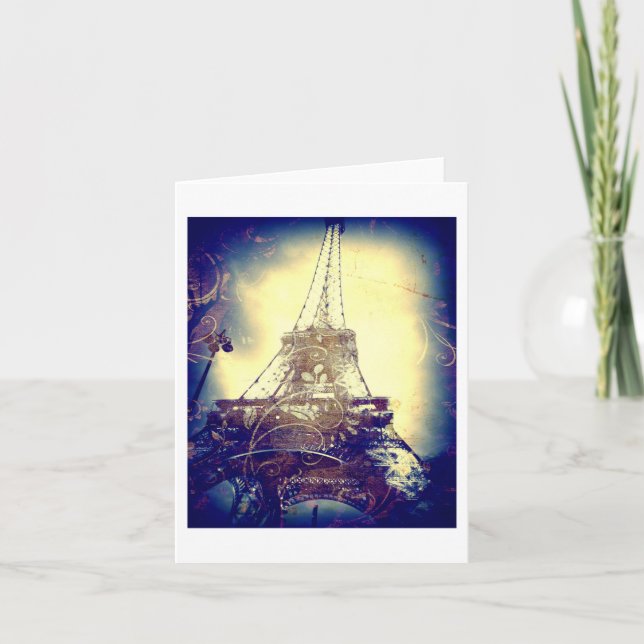 Eiffel Tower, Indigo Blue, Blank Card (Front)