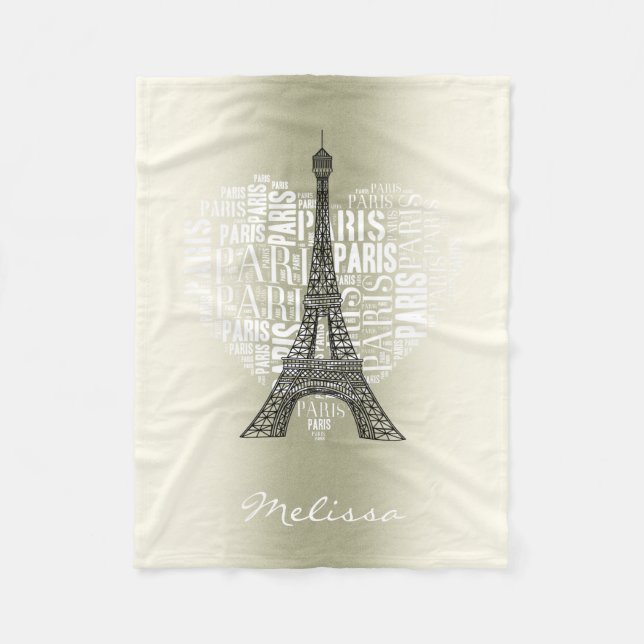Eiffel Tower & Inscriptions Paris in Heart Fleece Blanket (Front)